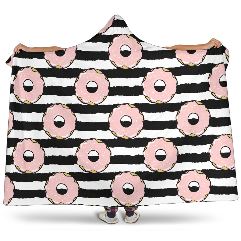 Donuts Pink Icing Striped Pattern Hooded Blanket