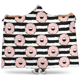 Donuts Pink Icing Striped Pattern Hooded Blanket
