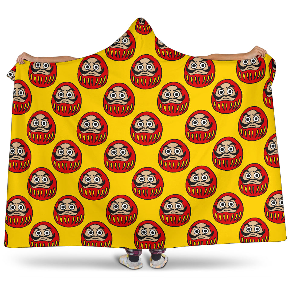 Daruma Japanese Wooden Doll Yellow Background Hooded Blanket