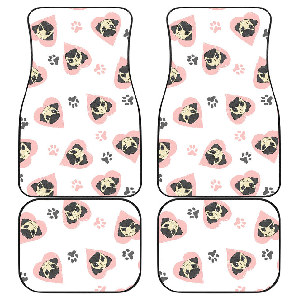 Cute Pugs Pink Heart Paw Pattern Front And Back Car Mats