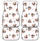 Cute Pugs Pink Heart Paw Pattern Front And Back Car Mats
