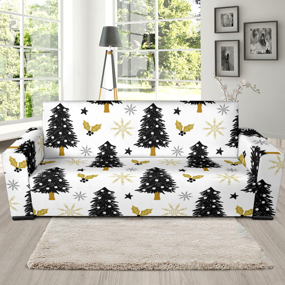 Christmas Tree Holly Snow Star Pattern Sofa Slipcover