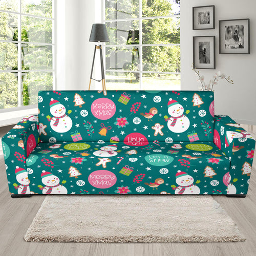 Snowman Bird Decorative Elements Christmas Pattern Sofa Slipcover