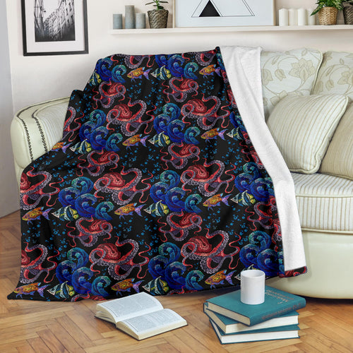 Octopus Sea Wave Tropical Fishe Pattern Premium Blanket