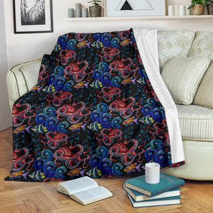 Octopus Sea Wave Tropical Fishe Pattern Premium Blanket