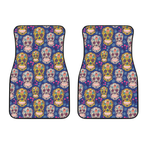 Sugar Skull Flower Pattern Front Car Mats