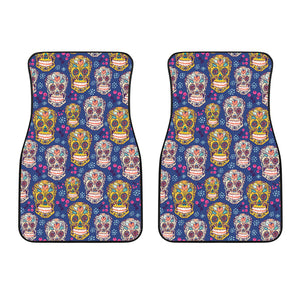 Sugar Skull Flower Pattern Front Car Mats