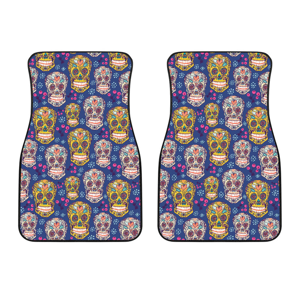 Sugar Skull Flower Pattern Front Car Mats