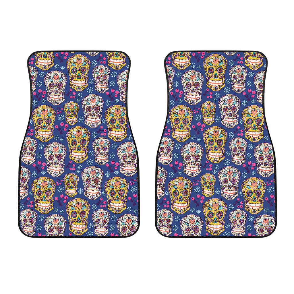 Sugar Skull Flower Pattern Front Car Mats