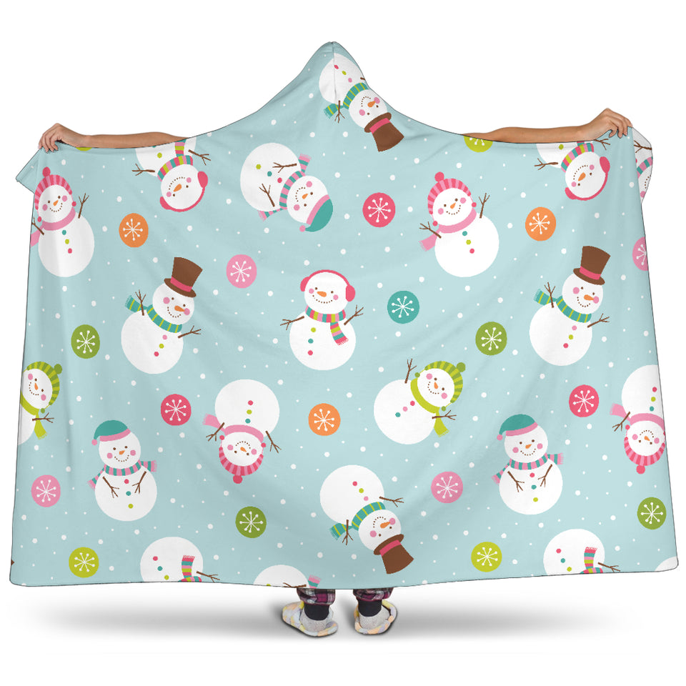 Cute Snowman Snowflake Pattern Hooded Blanket