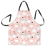 Cute Snowman Christmas Tree Snowpink Background Adjustable Apron