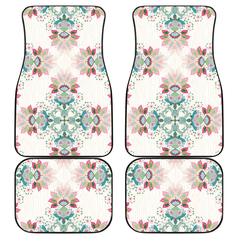 Square Floral Indian Flower Pattern Front And Back Car Mats