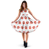 Daruma Japanese Wooden Doll Pattern Sleeveless Midi Dress