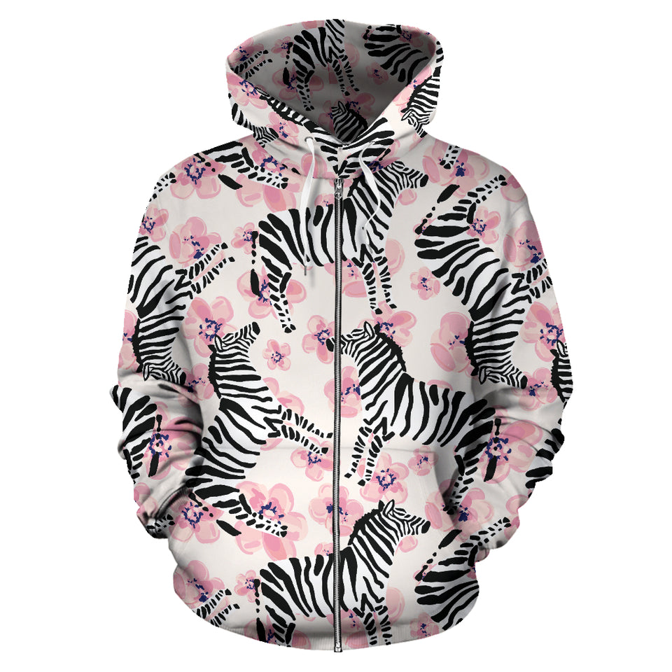 Zebra Pink Flower Background Zip Up Hoodie