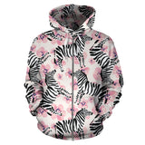Zebra Pink Flower Background Zip Up Hoodie