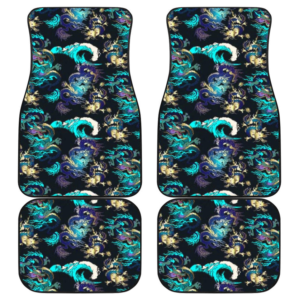 Dragon Sea Wave Pattern Front And Back Car Mats