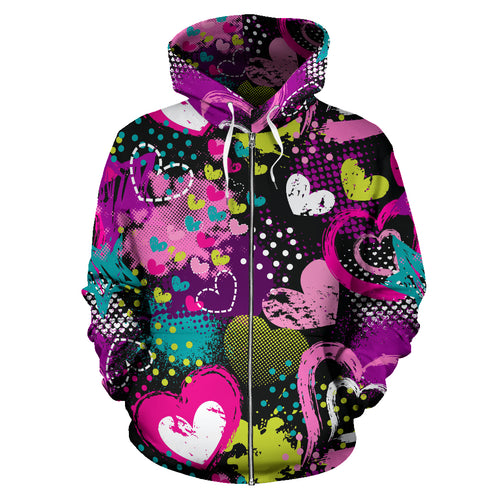 Heart Dot Wave Star Creative Design Pattern Zip Up Hoodie