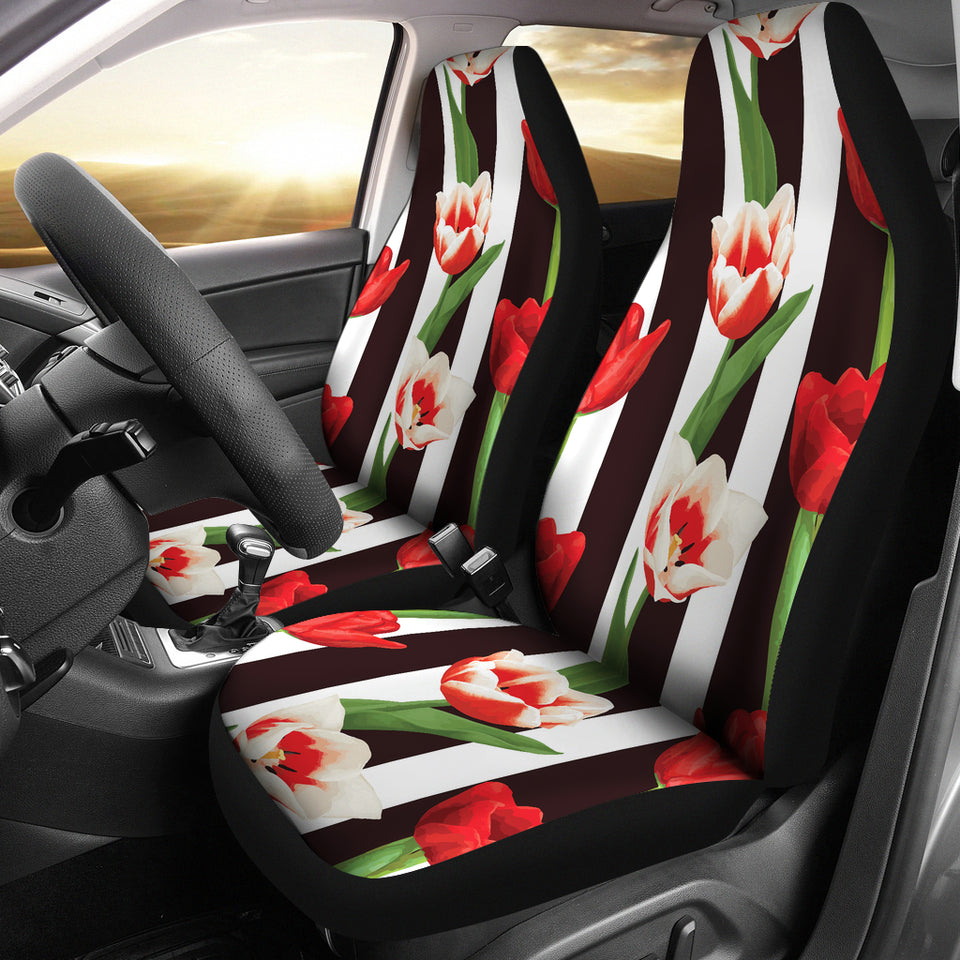 Red And White Tulips Pattern  Universal Fit Car Seat Covers