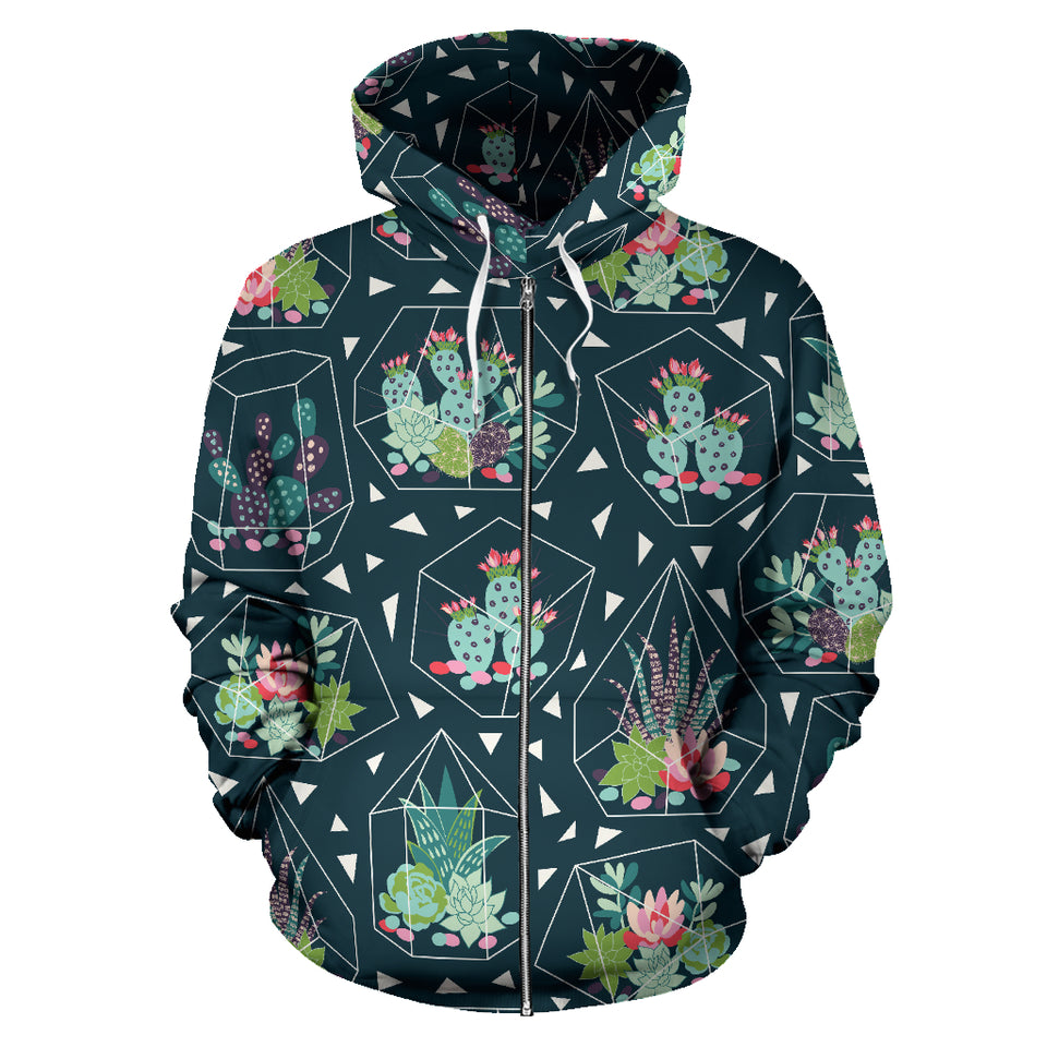 Cactus Glass Terrarium Pattern Zip Up Hoodie