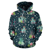 Cactus Glass Terrarium Pattern Zip Up Hoodie