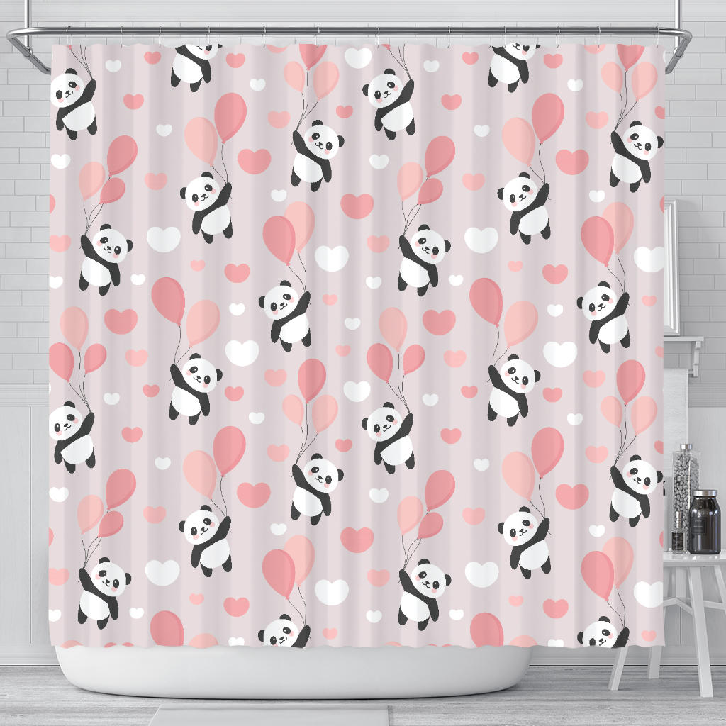 Cute Panda Ballon Heart Pattern Shower Curtain Fulfilled In US