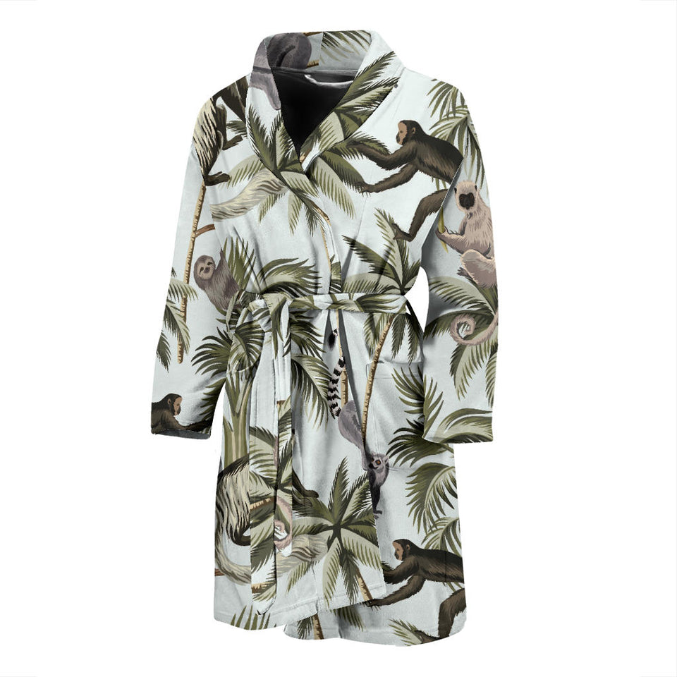 Monkey Sloth Lemur Palm Trees Pattern Men'S Bathrobe