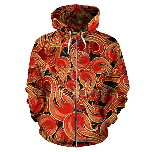 Fire Flame Pattern Zip Up Hoodie