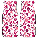 Pink Sketch Tulip Pattern Front And Back Car Mats