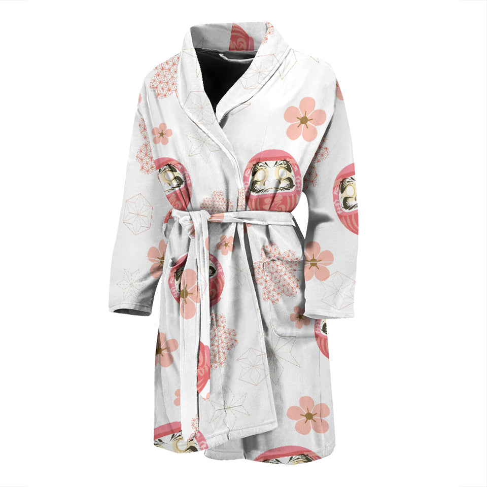 Daruma Japanese Wooden Doll Cherry Blossom Flower Pattern Men'S Bathrobe