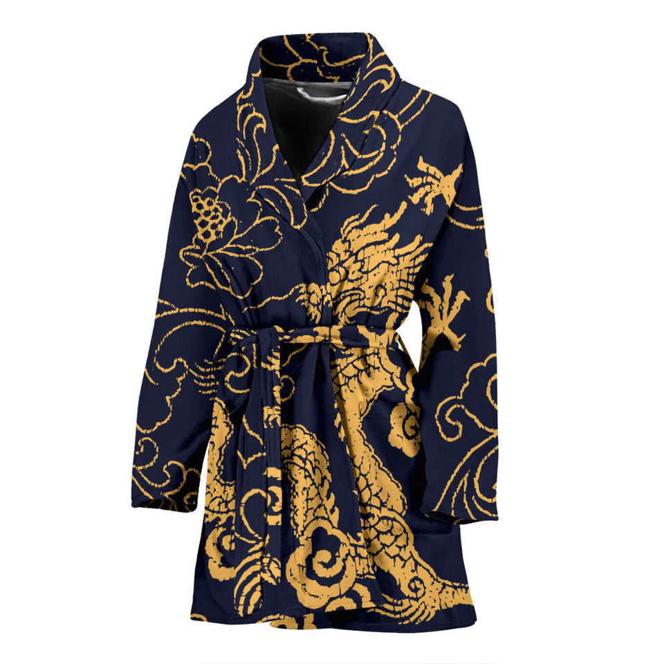 Gold Dragon Pattern Women'S Bathrobe