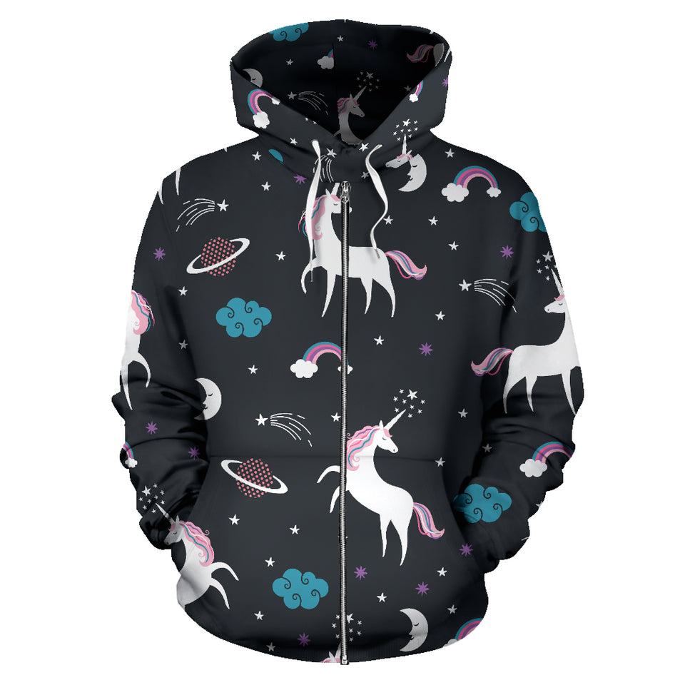 Unicorn Rainbows Moon Clound Star Pattern Zip Up Hoodie