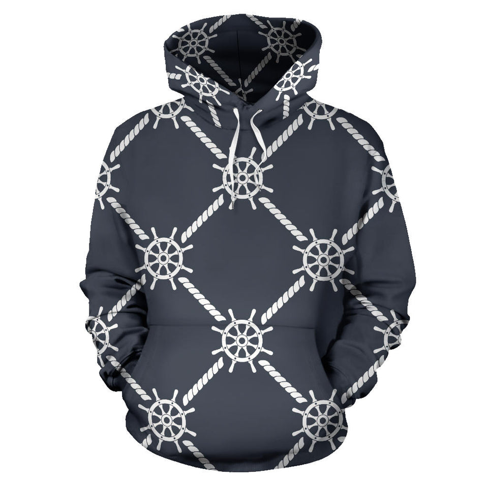 Nautical Steering Wheel Rope Pattern Men Women Pullover Hoodie