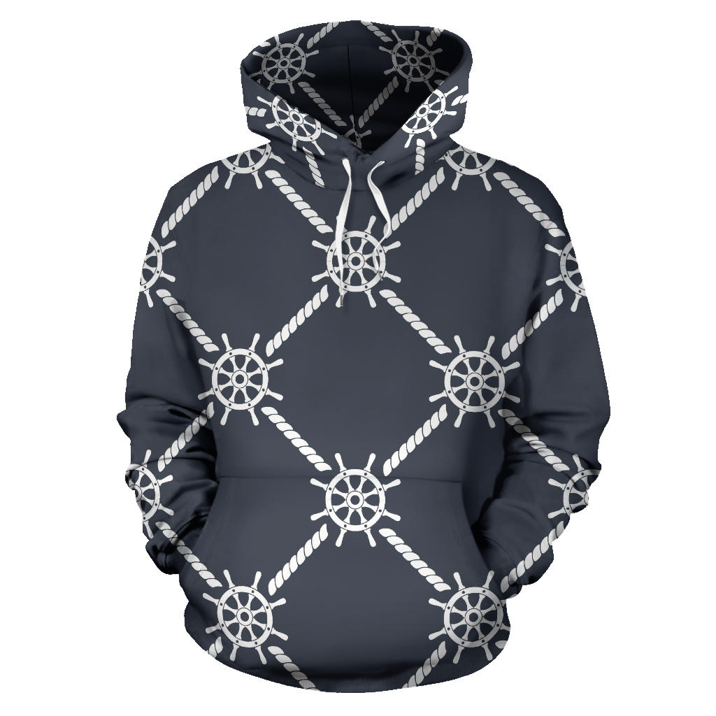 Nautical Steering Wheel Rope Pattern Men Women Pullover Hoodie