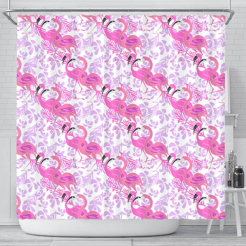 Pink Flamingo Flower Pattern Shower Curtain Fulfilled In US