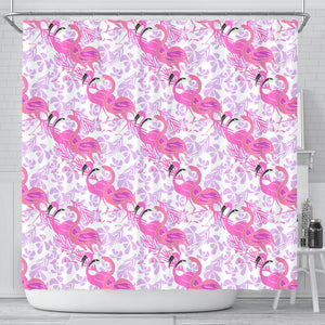 Pink Flamingo Flower Pattern Shower Curtain Fulfilled In US