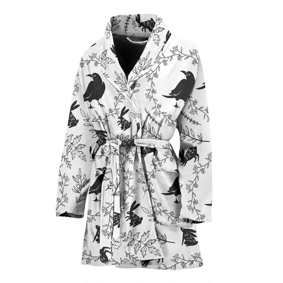 Crows Floral Wreath Rabbit Pattern Women'S Bathrobe