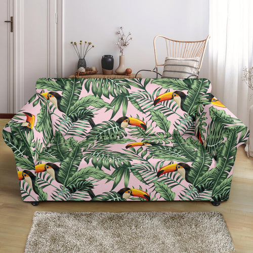 Toucan Tropical Green Jungle Palm Pattern Loveseat Couch Slipcover