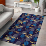 Blue Japanese Pattern Cloud Wave Flower Area Rug