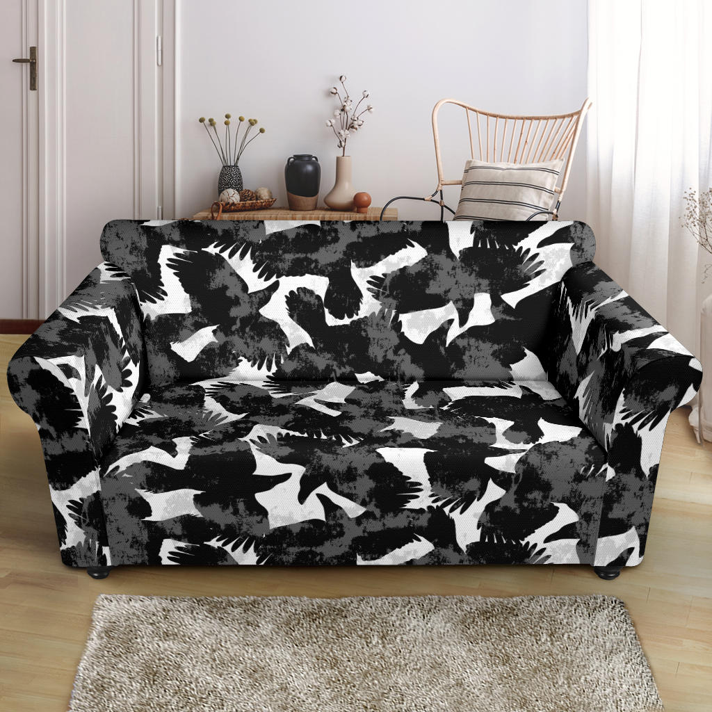 Crow Illustration Pattern Loveseat Couch Slipcover