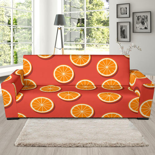 Oranges Pattern Red Background Sofa Slipcover