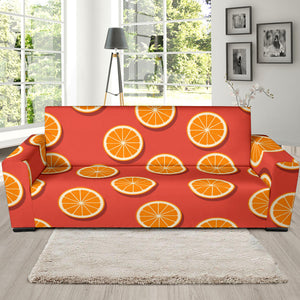 Oranges Pattern Red Background Sofa Slipcover