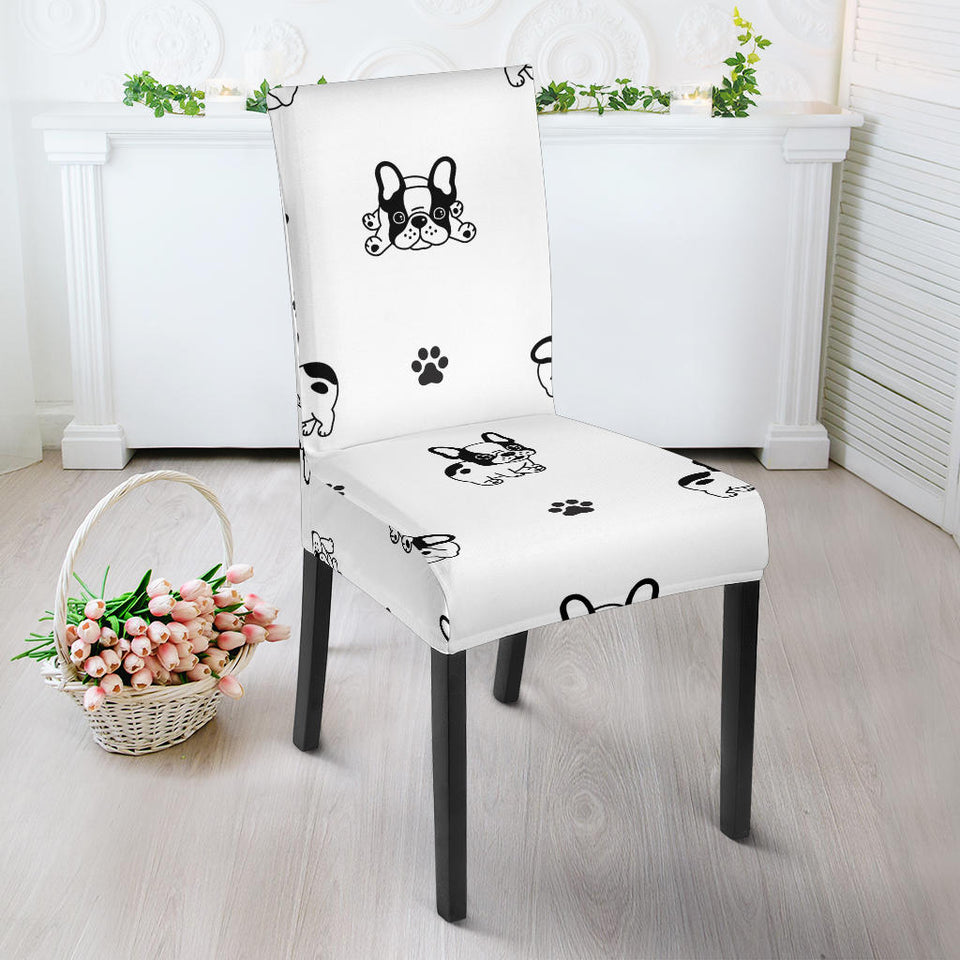 Cute French Bulldog Paw Pattern Dining Chair Slipcover