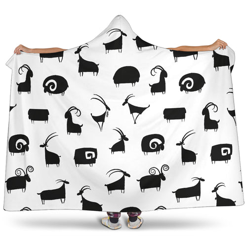 Goat Ram Pattern Hooded Blanket