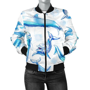 Watercolor Dolphin Pattern Women'S Bomber Jacket