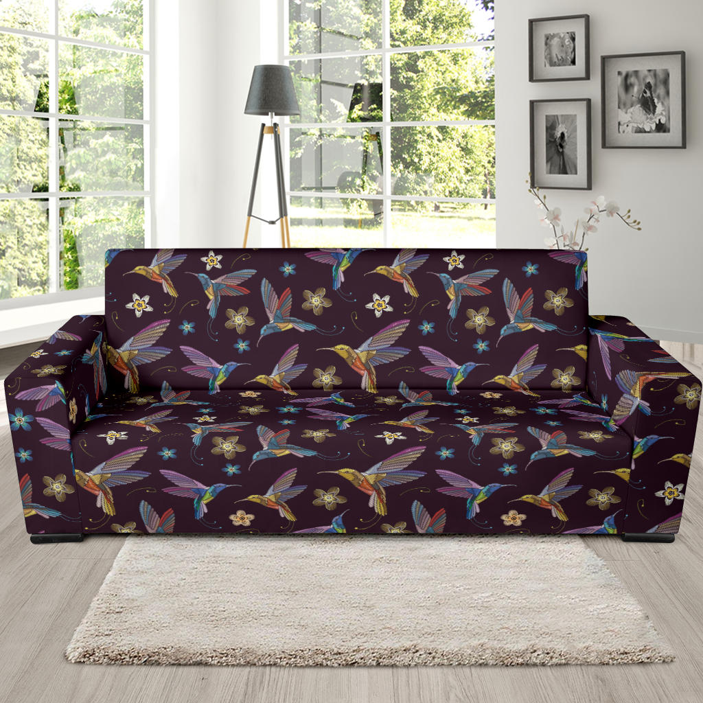 Hummingbird Pattern Print Design 04 Sofa Slipcover