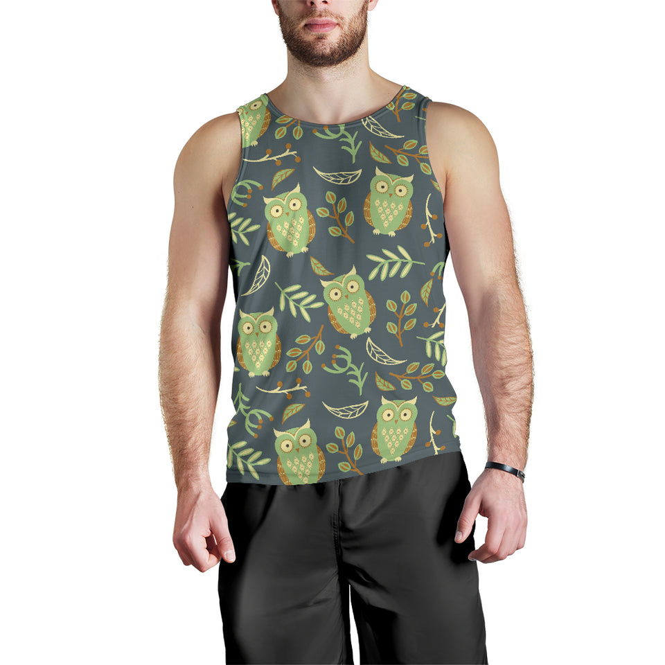 Cute owls leaves pattern Men Tank Top