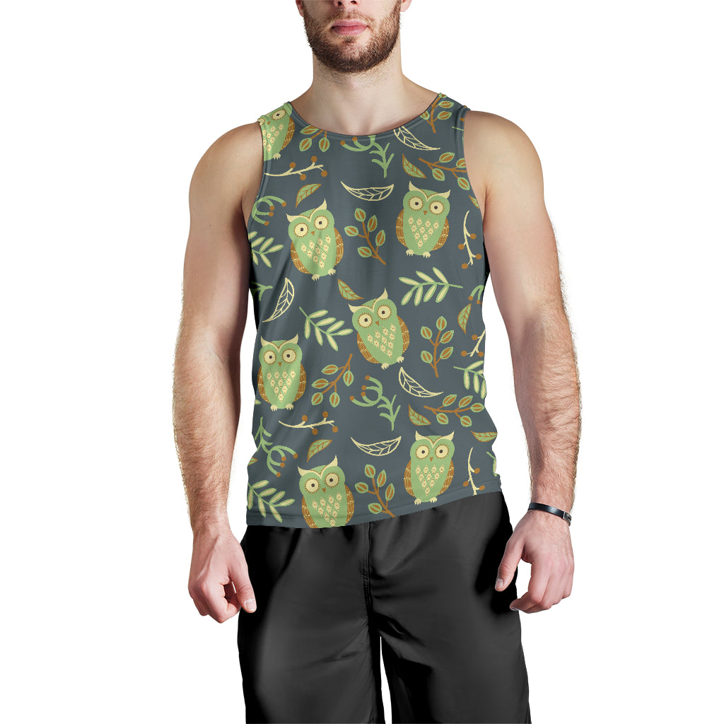 Cute owls leaves pattern Men Tank Top
