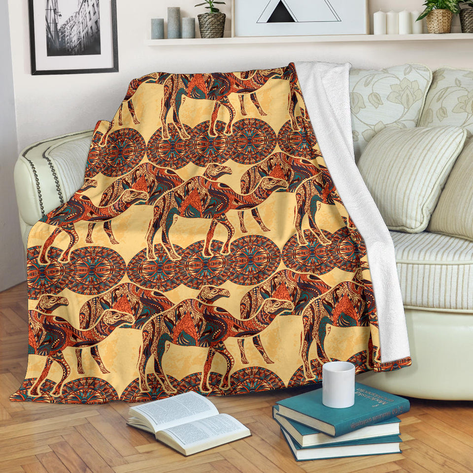 Camel Polynesian Tribal Design Pattern Premium Blanket