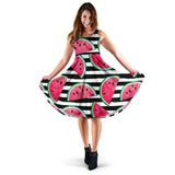 Watercolor Paint Textured Watermelon Pieces Sleeveless Midi Dress
