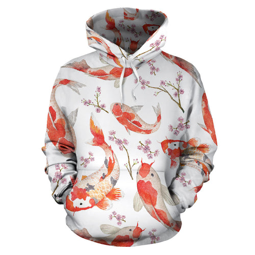 Watercolor Koi Fish Carp Fish Pattern Men Women Pullover Hoodie